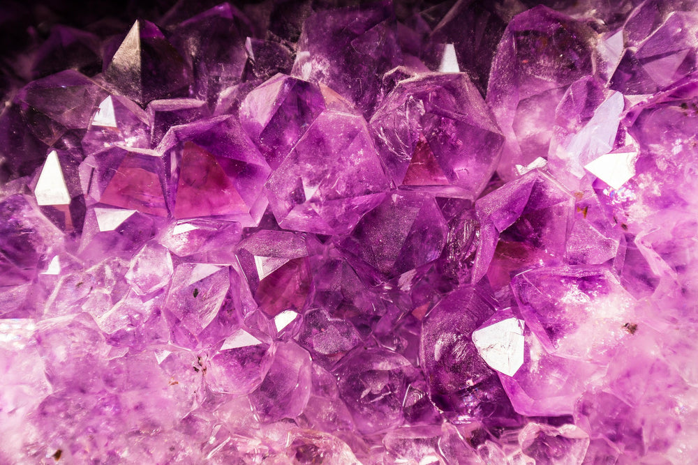 Amethyst crystals up close.